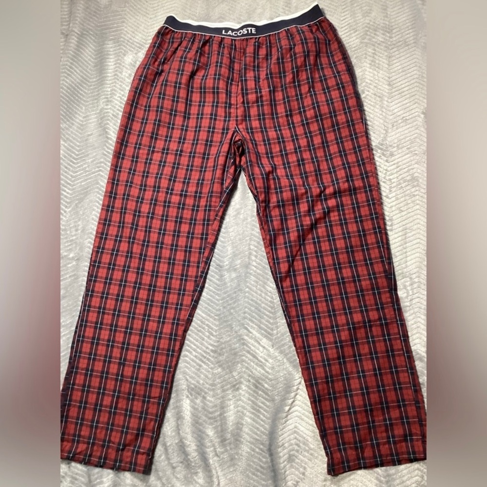 Mens Lacoste Sleepwear Red‎ Plaid Lounge Pajama Pants Medium
